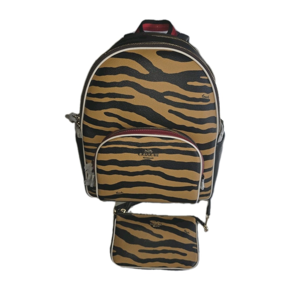 Coach Court Backpack and Nolita Bag Set Tiger Print Gold C6987 C7440 NWT